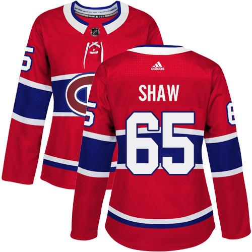 Adidas Montreal Canadiens #65 Andrew Shaw Red Home Authentic Women Stitched NHL Jersey